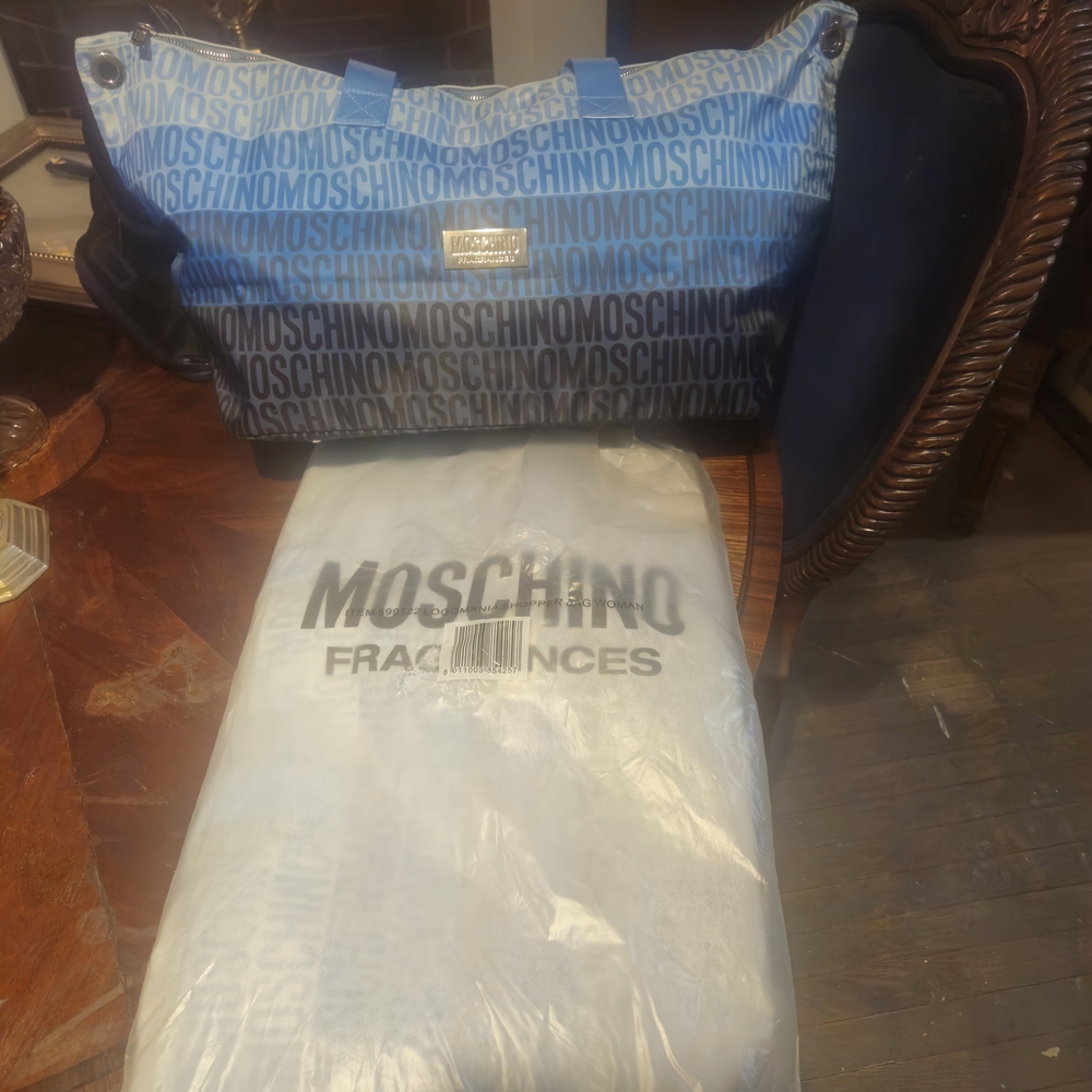 Moschino  Fragrances Extra Large Blue/Black Logo Print Tote New